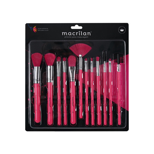 Kit com12 Pincéis para Maquiagem EN001 Rosa Neon - Macrilan