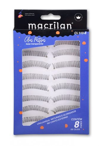 Cílios Postiços CL110-8 – Fios naturais e alongados no canto externo – 8 pares Macrilan